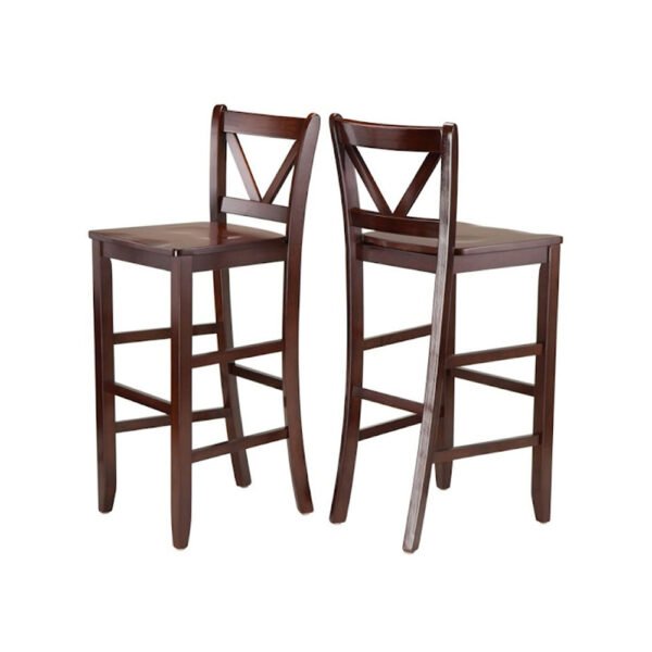 Solid Teak Wood Bar Stool with Cross Back Design and Dark Brown Finish