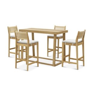 Outdoor Teak Bar Table and Chair Set with Comfortable Cushions and Elegant Design