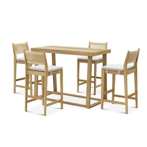Outdoor Teak Bar Table and Chair Set with Comfortable Cushions and Elegant Design