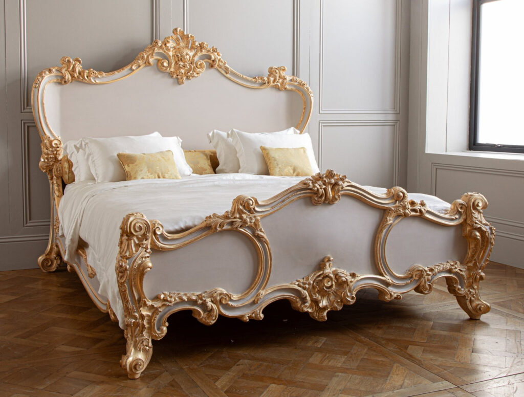 The Cherub Bed: Antique Wooden Double Bed with Opulent Gold Finish
