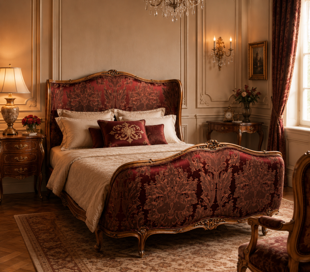French Antique Walnut Bed – Luxurious Louis XV Corbeille Style