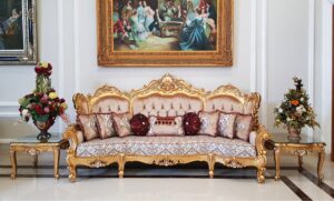 Premium Luxury Classic Royal Sofa Set 3 Seater Carved Gold Frame