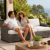 Huntington Wicker RATTAN SOFA OUTDOOR – Grey Wicker, White Cushions