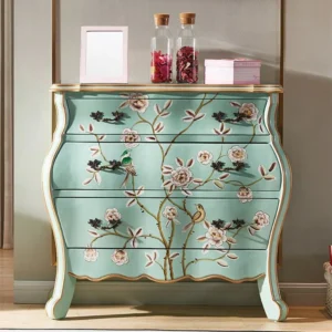Hand-Painted Floral Storage Chest — Light Blue-Green Classic Wood Furniture | King Furniture
