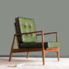 Premium Lounge Chair 1 Seater Solid Teak Wood with Green Leather Upholstery Premium Lounge Chair 1 Seater Solid Teak Wood with Green Leather Upholstery