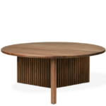 Premium Coffee Table Round Solid Wood with Fluted Base