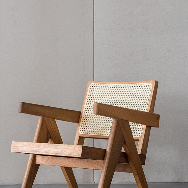 Premium Solid Teak Wood Lounge Chair with Natural Rattan Backrest 6 3 15