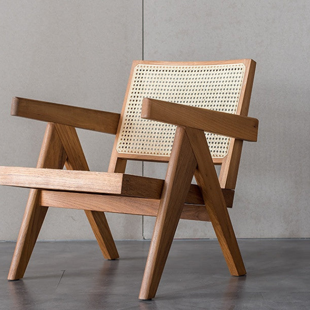 Premium Solid Teak Wood Lounge Chair with Natural Rattan Backrest 7 4 15
