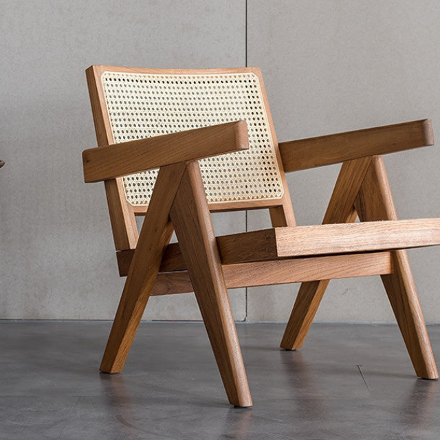 Premium Solid Teak Wood Lounge Chair with Natural Rattan Backrest 2 5 15