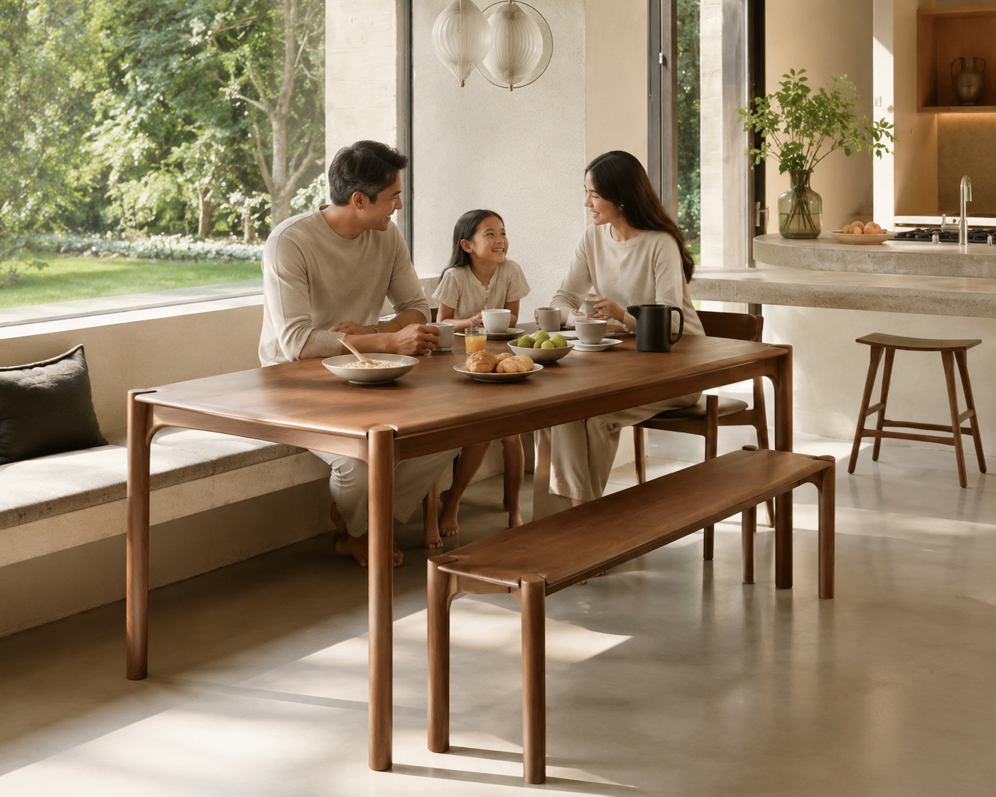 Luxury Walnut Wood Dining Table Set with Bench for Modern Homes 2 9141bca3 adad 453e b862 60ee1cb7f378