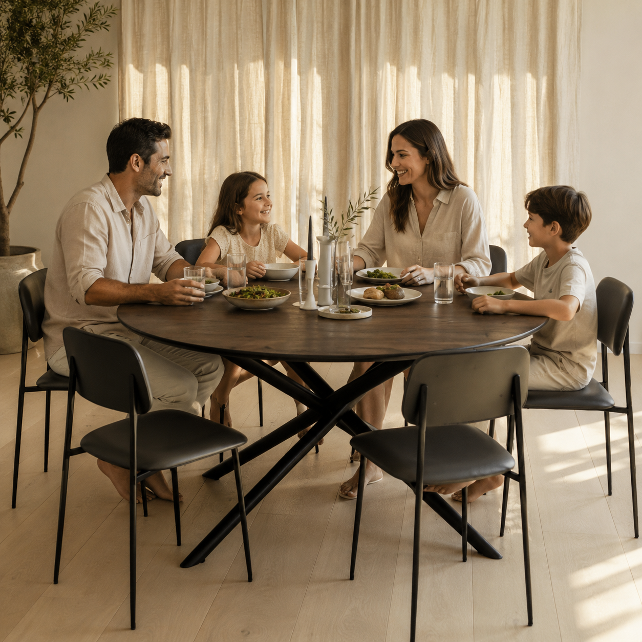 Premium Modern Round Dining Table Set - 4 Contemporary Chairs 2 c1963f89 cd1d 4208 919b ac43795ee1e7