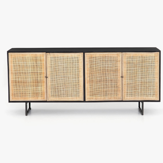 Premium Contemporary Wooden Buffet Cabinet – 3 Rattan Doors 3 1