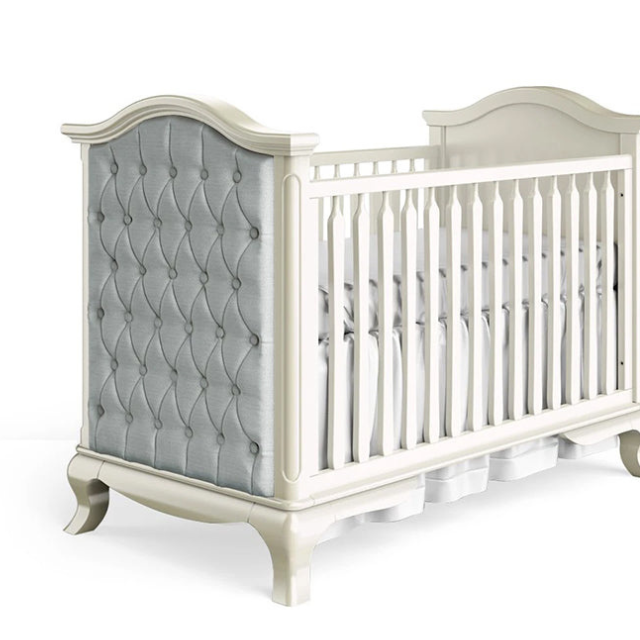 Premium Wooden Baby Crib 1 Set – Classic White Tufted Design 5 3 8
