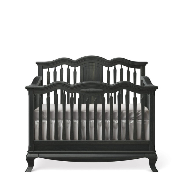 Premium Wooden Baby Crib 1-Piece Classic Curved Rail Design Set 2 5 11